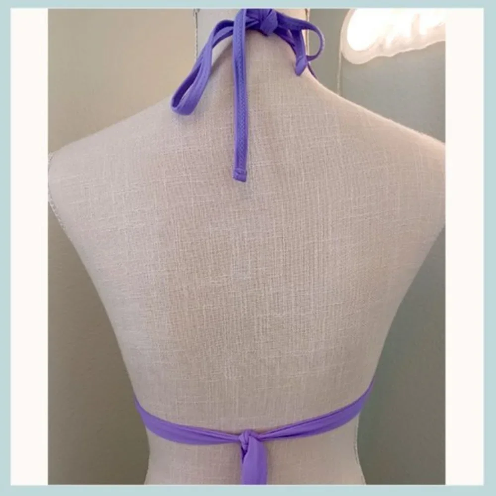 Purple Heart Glitter Bikini Top Size M/L, Triangle Bikini Top with Heart Pin - Picture 5 of 7